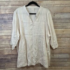 Symple NYC Blush linen embroidered blouse Size 2X F2